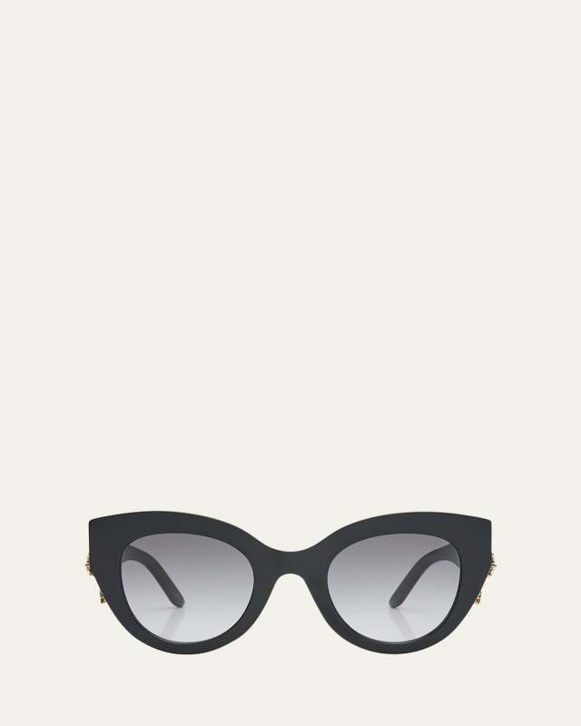 Acetate Round Sunglasses w/ Crystal Skull Detail